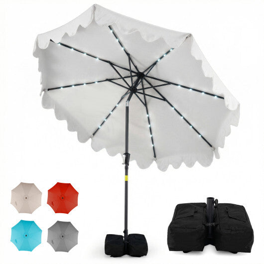 9 FT Outdoor Patio Umbrella with Solar LED Lights and Weighted Base-Beige