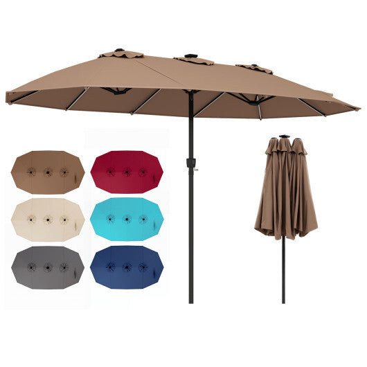 Extra-Large Patio Umbrella 12 Reinforced Metal Ribs-Brown 15.5FT