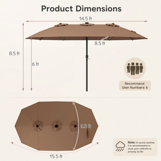 Extra-Large Patio Umbrella 12 Reinforced Metal Ribs-Brown 15.5FT