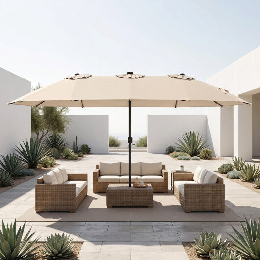 Extra-Large Patio Umbrella 12 Reinforced Metal Ribs-Brown 15.5FT