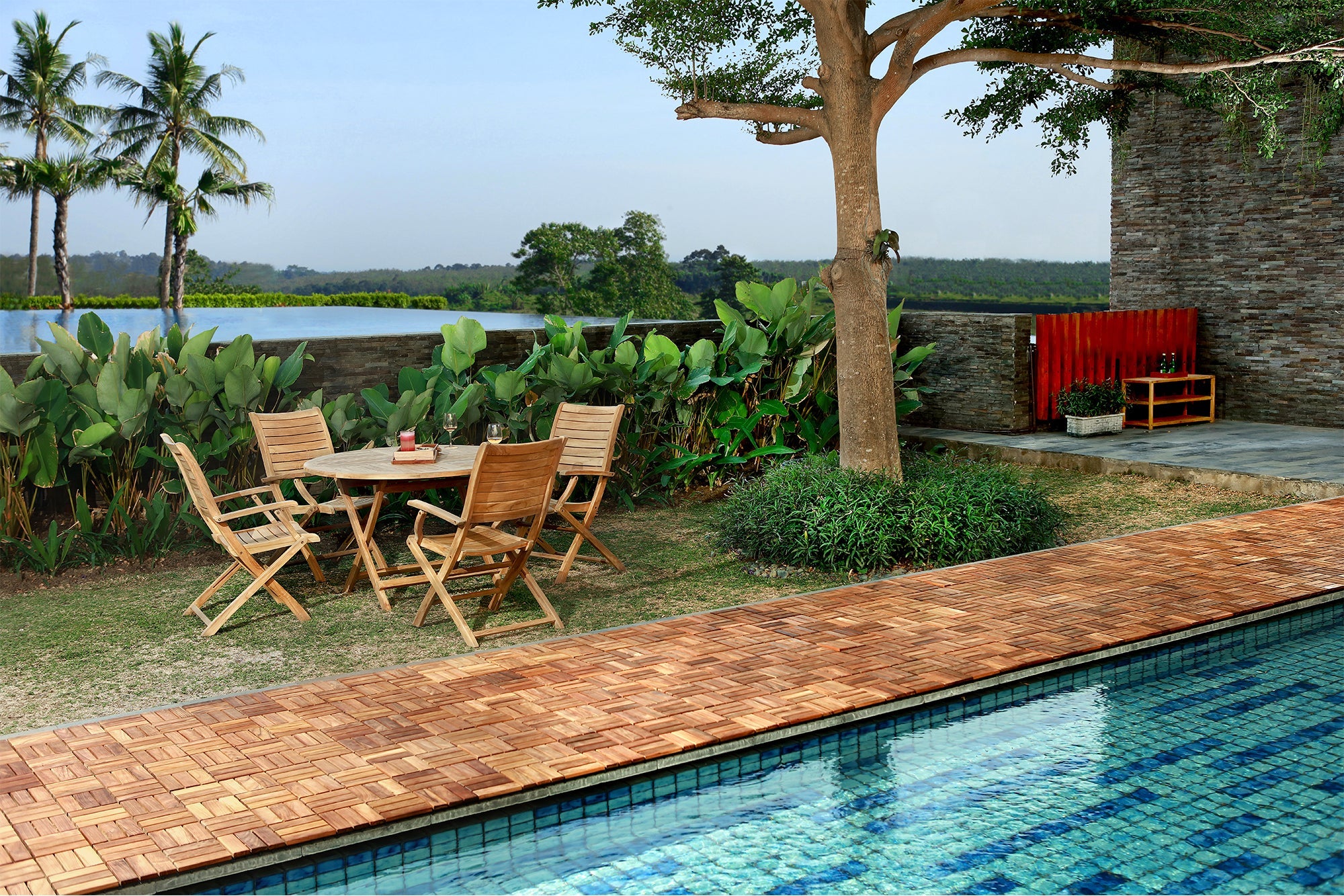 Coastal Oiled Teak Outdoor Interlocking Tiles, 12 Slat (10 sq ft)