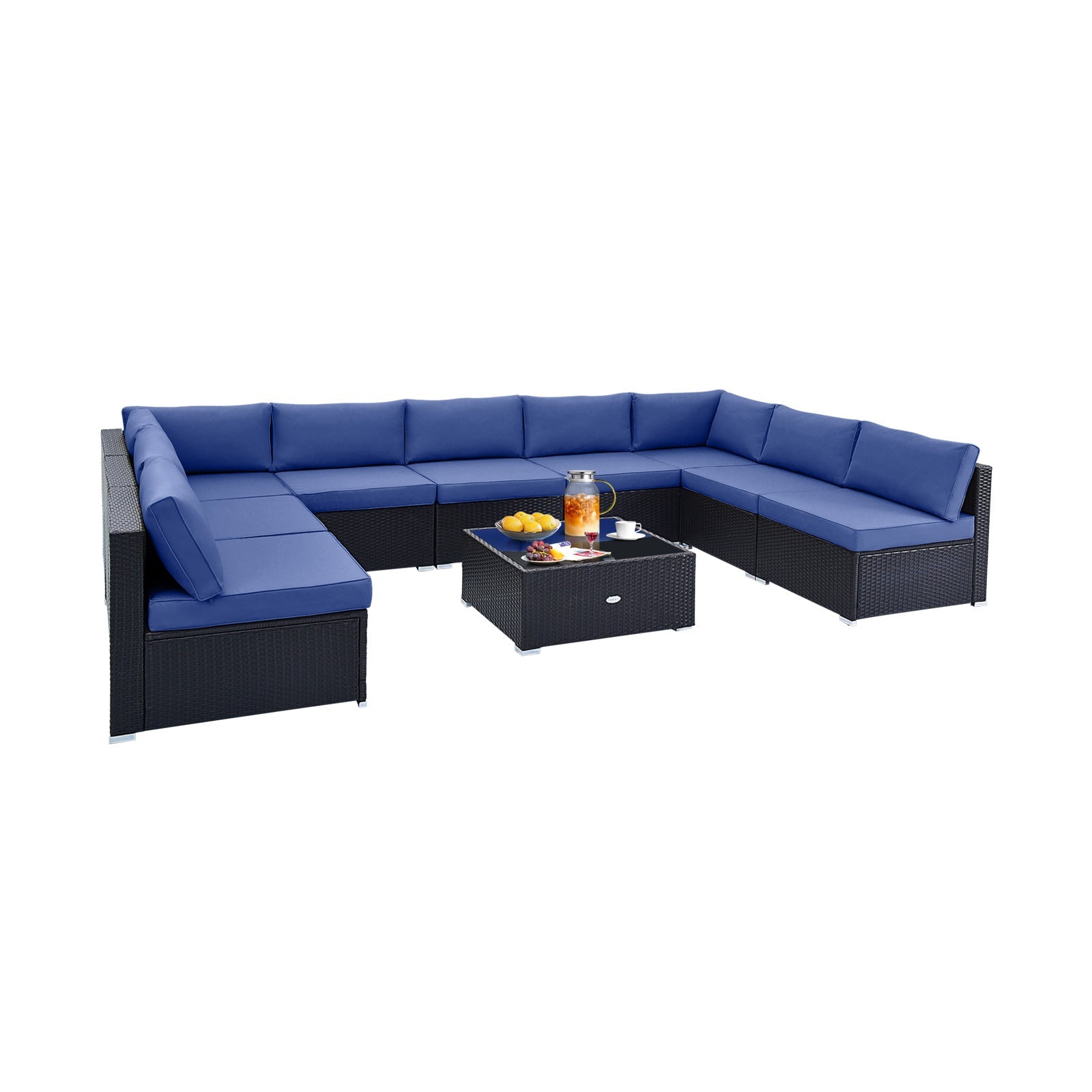 10 Piece Outdoor Wicker Conversation Set with Seat and Back Cushions