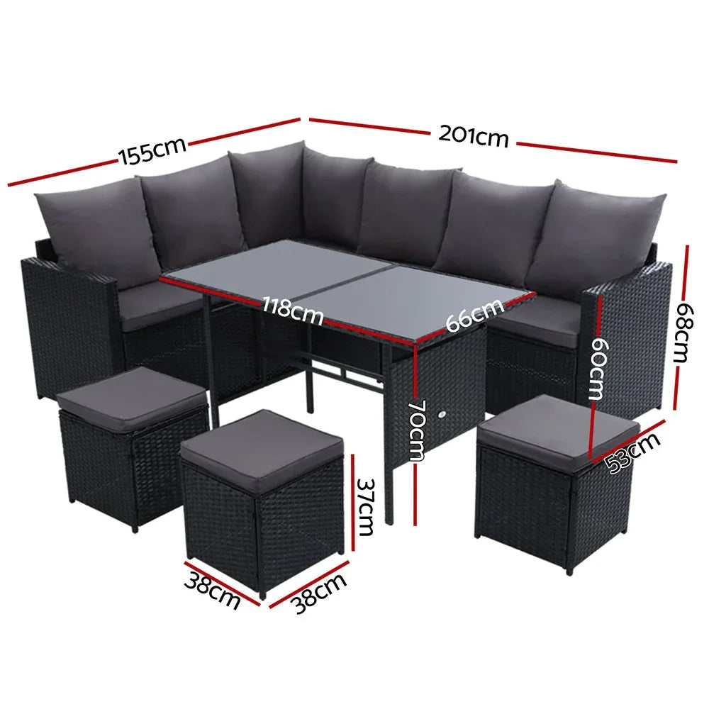 Garden Outdoor Furniture Dining Setting Sofa Set Wicker 9 Seater