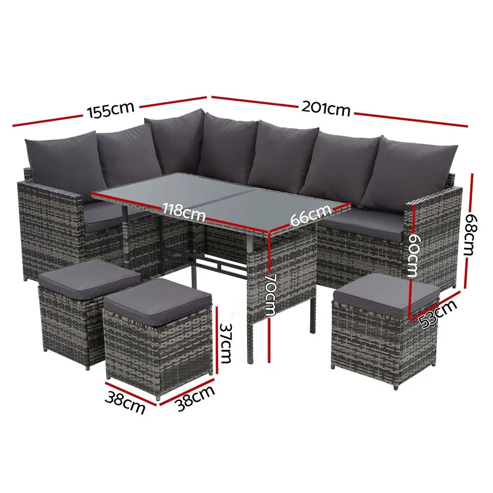 Gardeon Outdoor Furniture Dining Setting Sofa Set Lounge Wicker 9