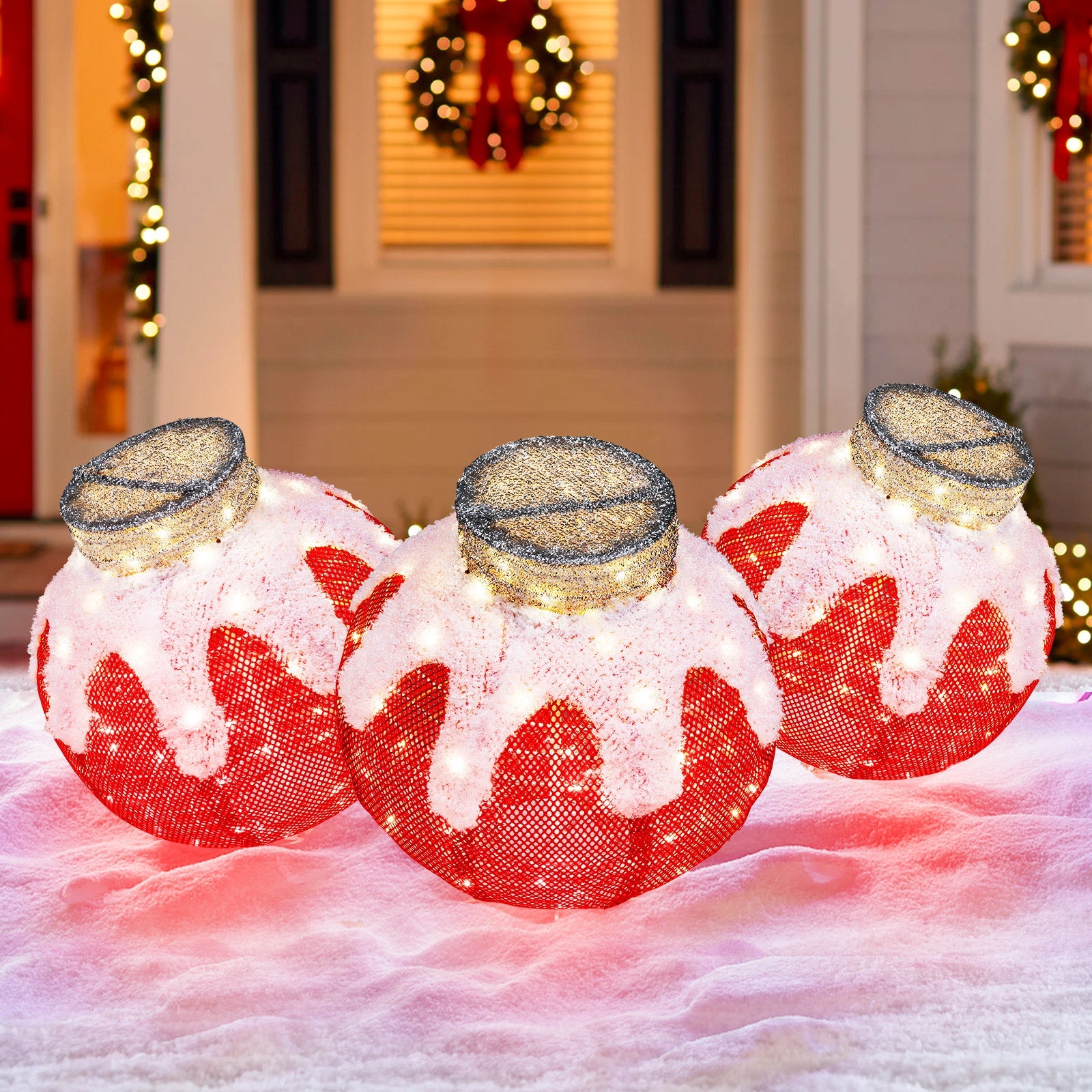 Outdoor Christmas Lantern Pop-Up Lighted Festive Ball with 80 LED Lights and Support Base