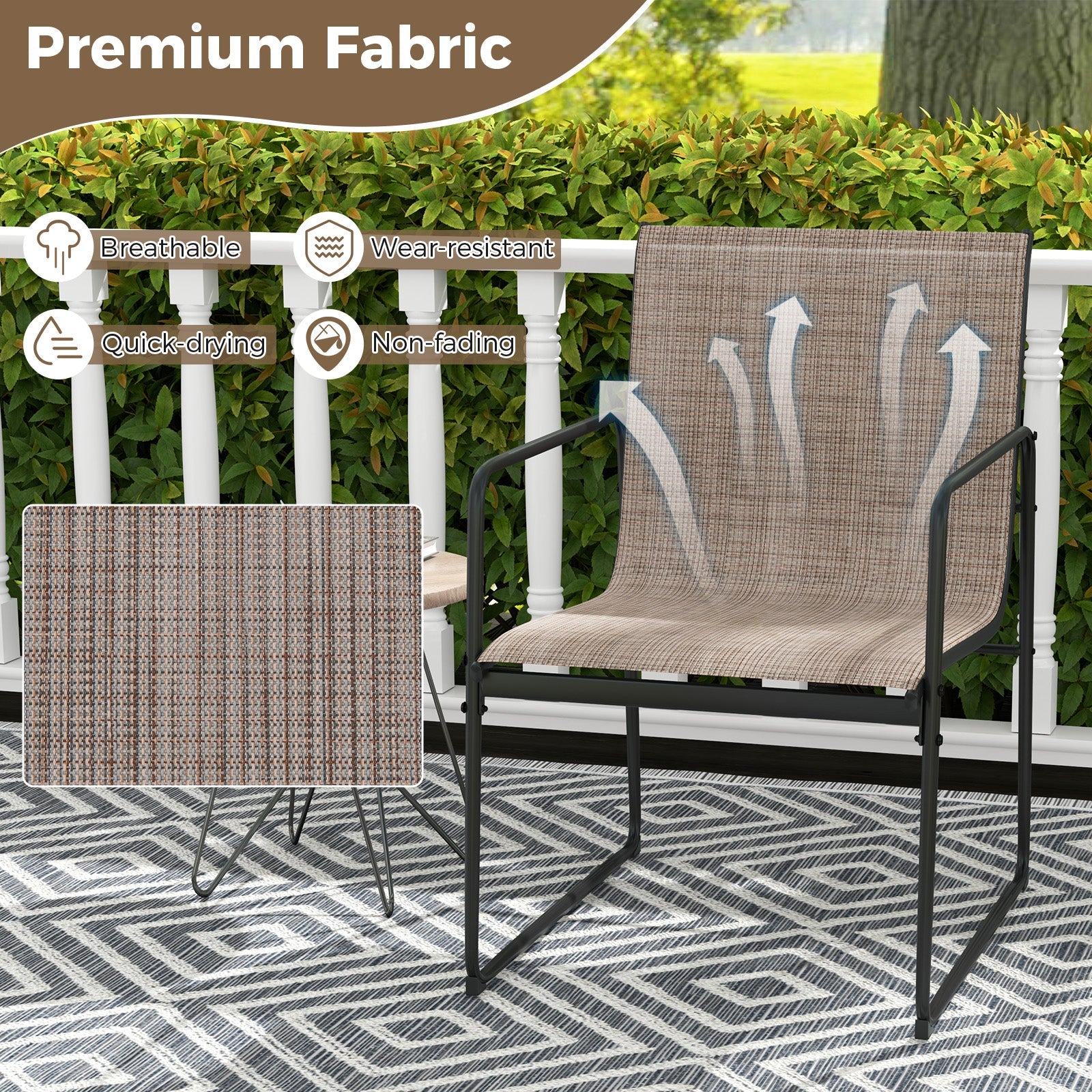 Outdoor Dining Chairs Set of 4 Patio Furniture Chair with Breathable Seat and Backrest-Brown