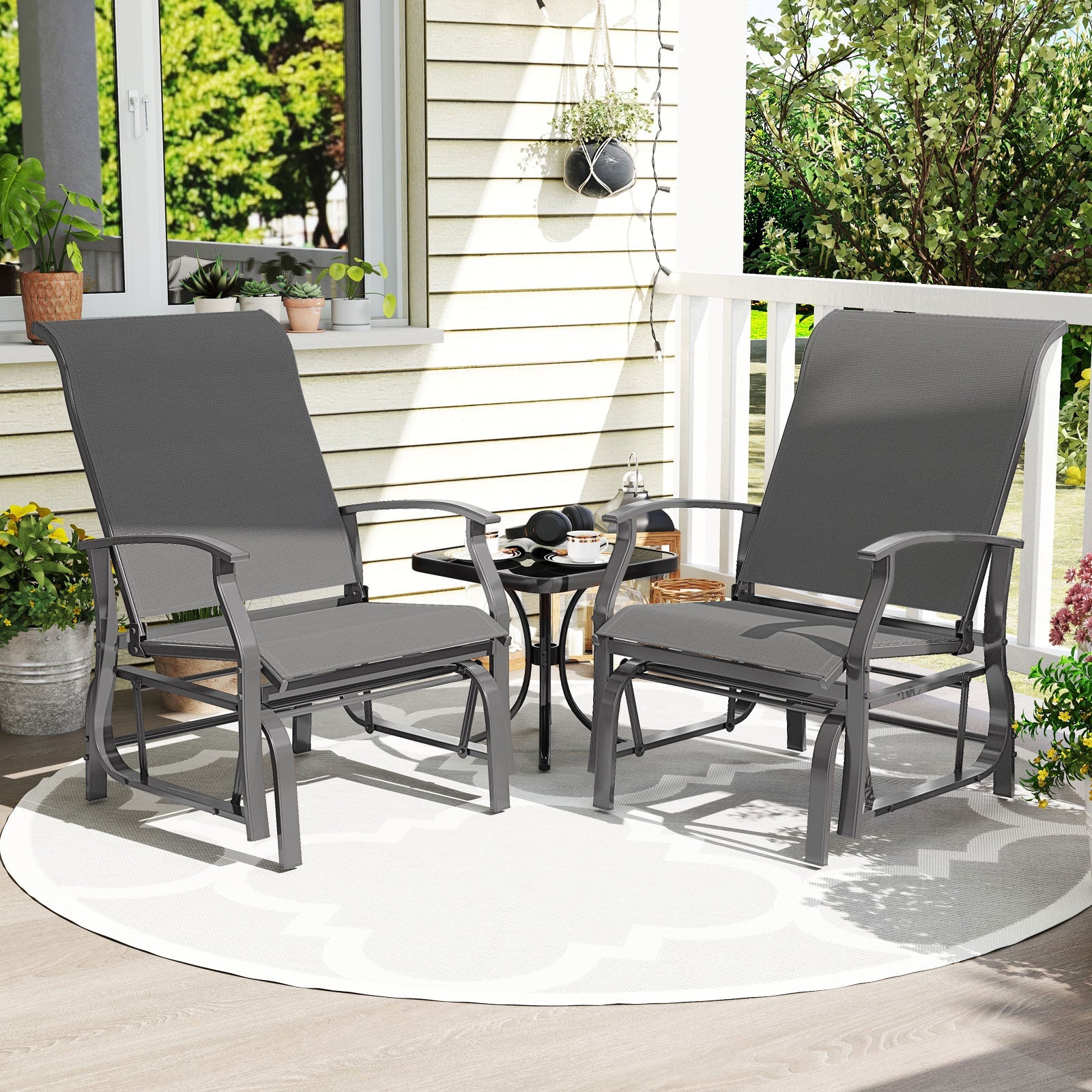 Outdoor Glider Chairs Set of 2 with Ergonomic Backrest and Seat
