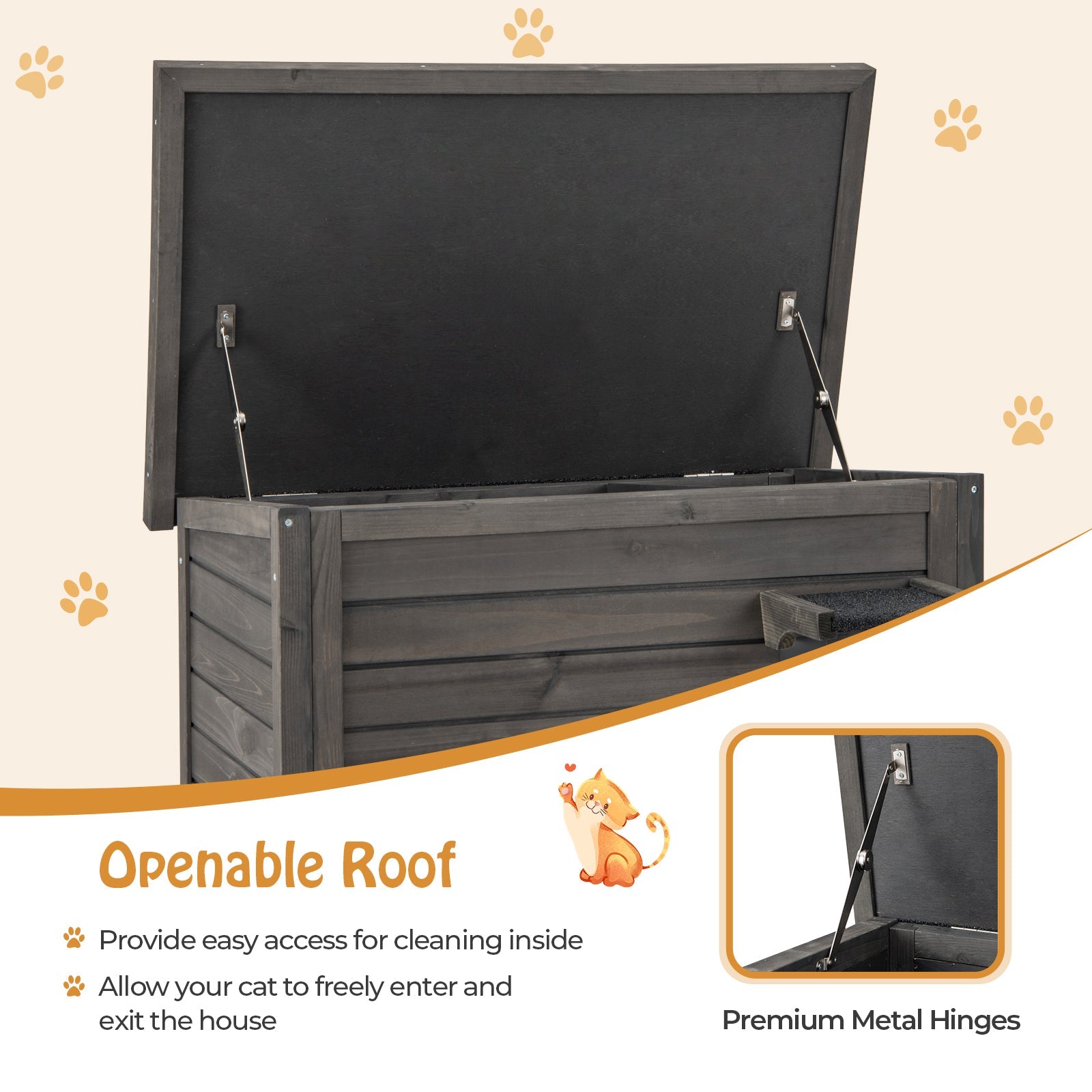Outdoor Insulated Cat House with All-Round Foam Insulated for Winter-Gray