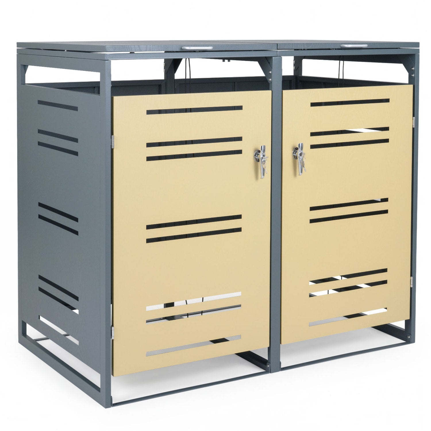 Outdoor Metal Garbage Bin Storage Shed for 2 Trash Cans