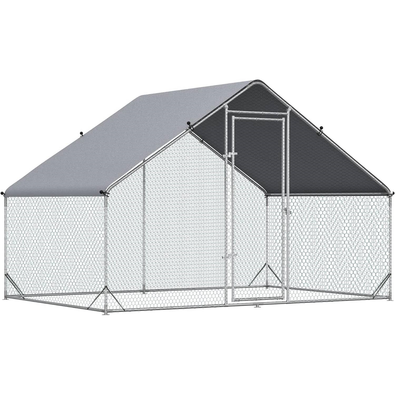 Outdoor Yard Metal Walk-in Chicken Coop with Waterproof Cover 9.8 Ft x 6.6 Ft.