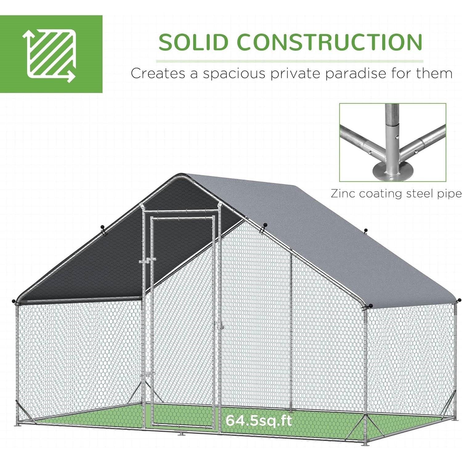 Outdoor Yard Metal Walk-in Chicken Coop with Waterproof Cover 9.8 Ft x 6.6 Ft.