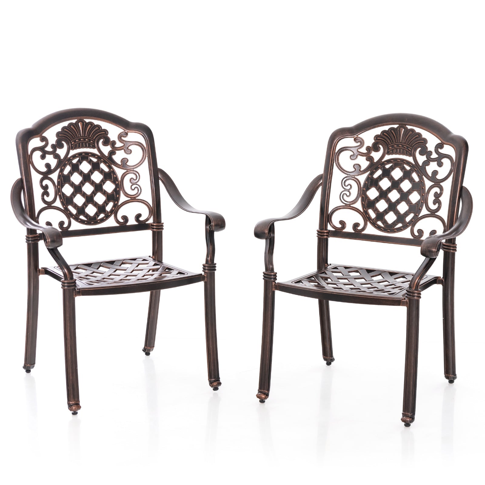 Patio Cast Aluminum Dining Chairs Set of 2 Metal Armchairs Stackable-Copper
