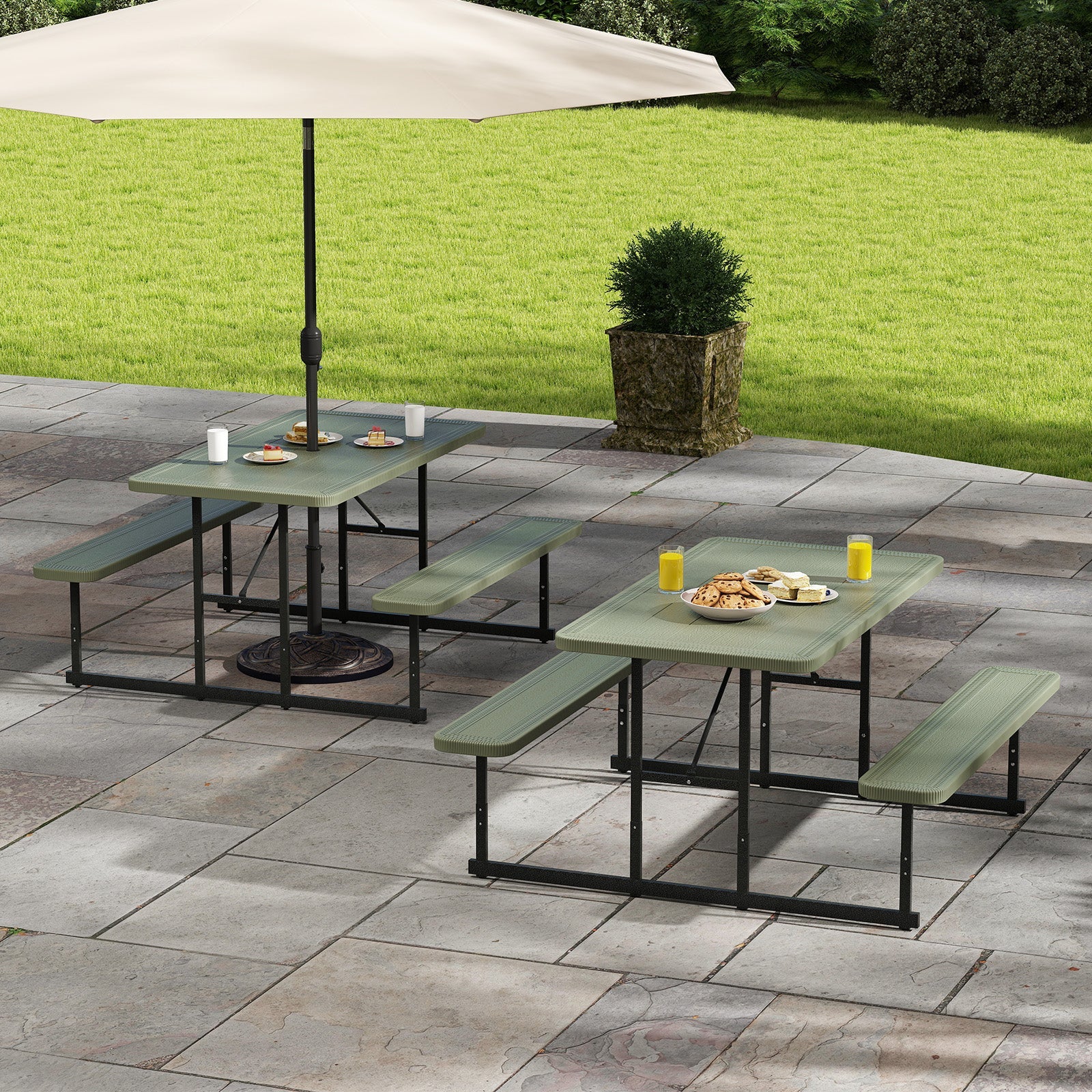 Picnic Table Bench Set for 2-4 People Outdoor Rectangular Camping Dining Table-Green