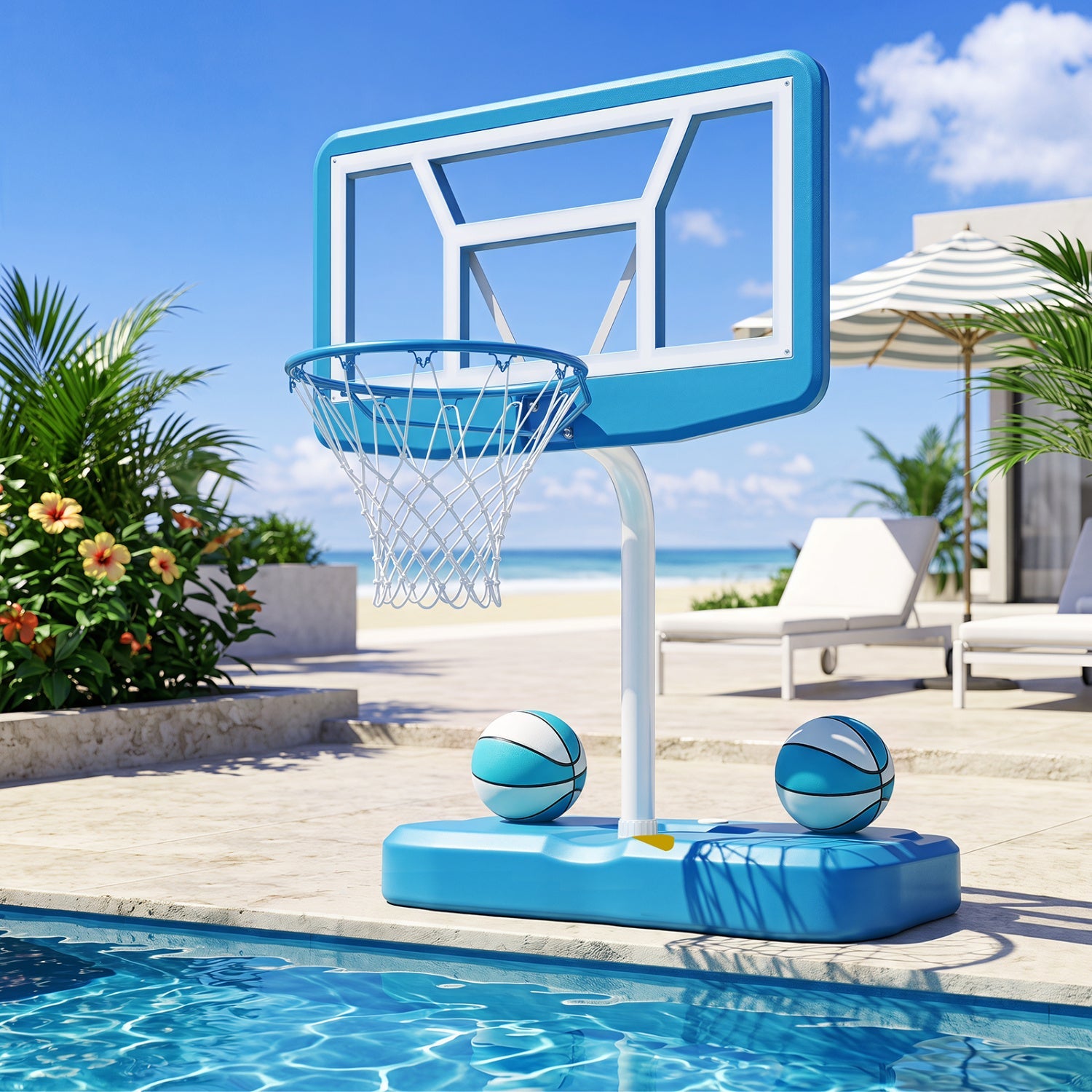 Pool Basketball Hoop Set with 2 Balls and Pump