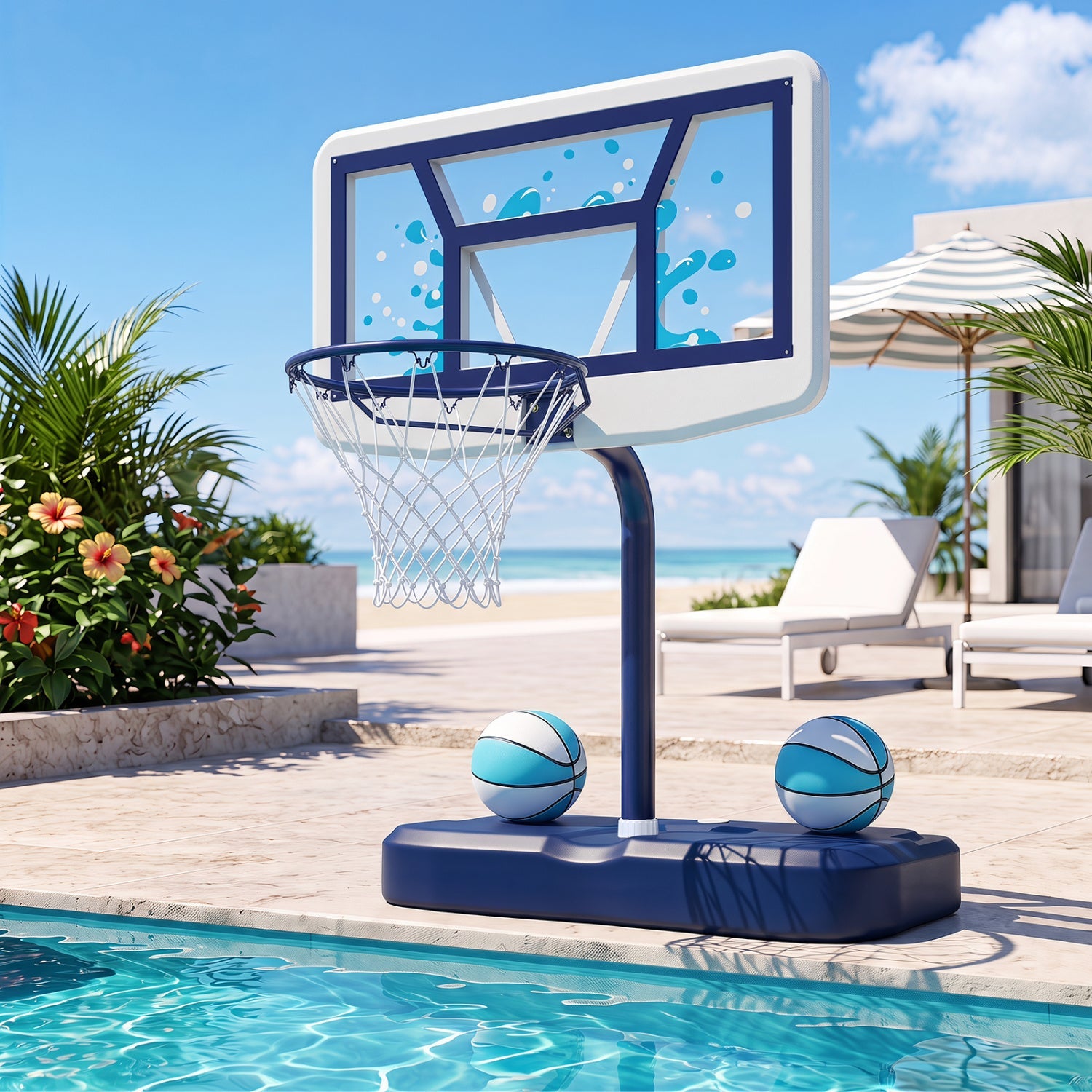 Pool Basketball Hoop Set with 2 Balls and Pump