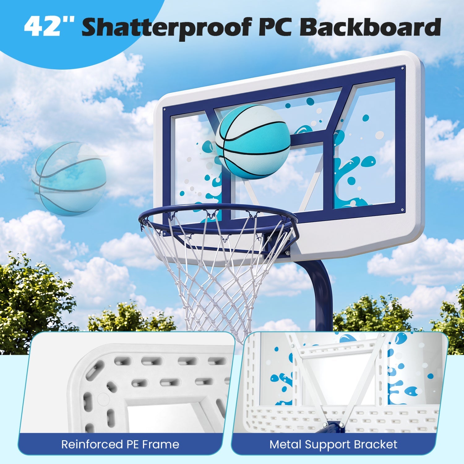 Pool Basketball Hoop Set with 2 Balls and Pump