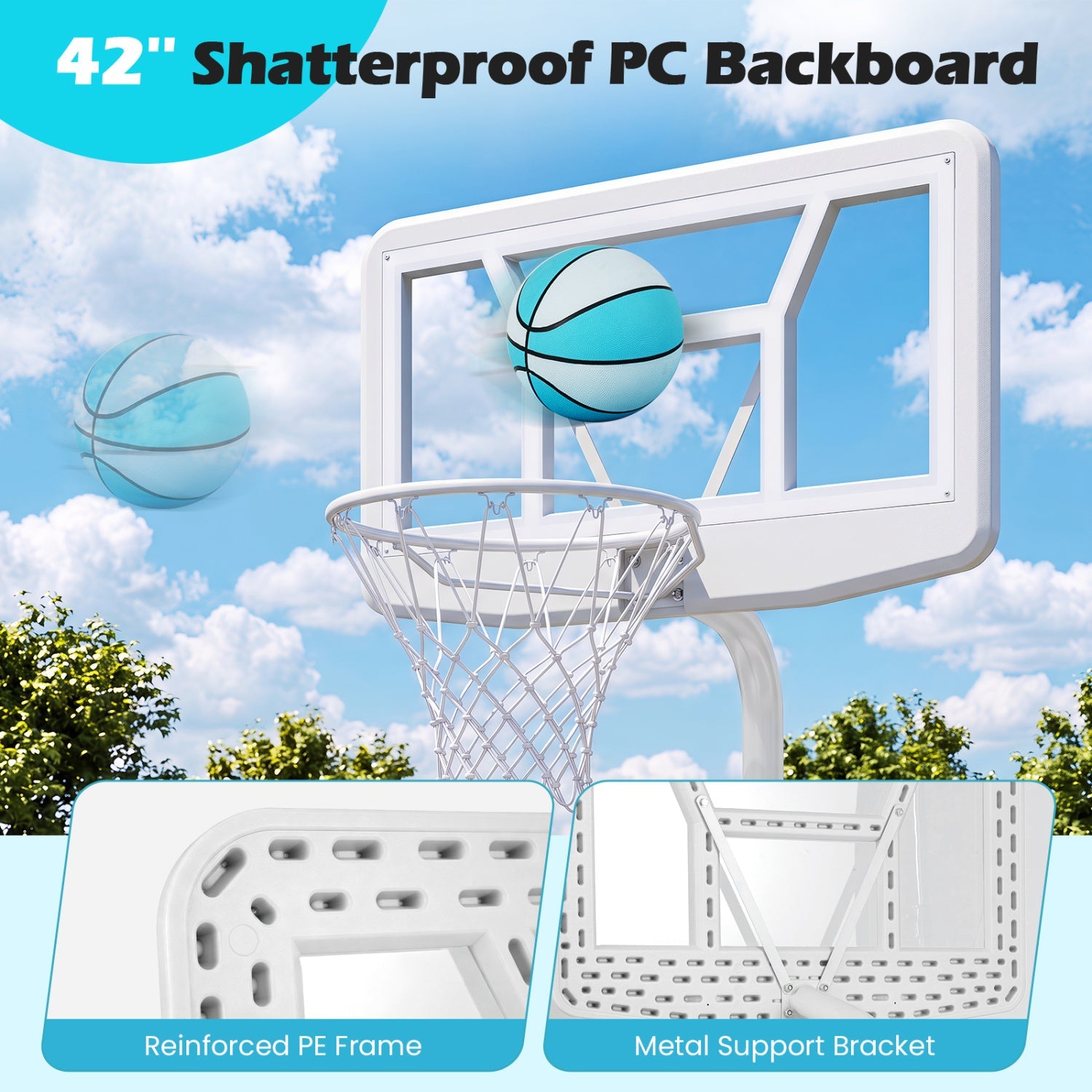 Pool Basketball Hoop Set with 2 Balls and Pump
