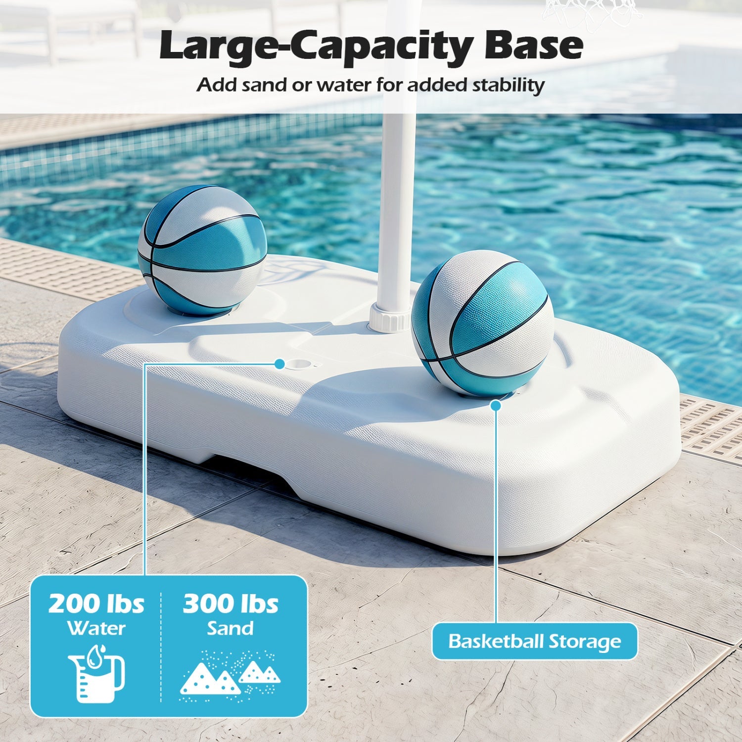 Pool Basketball Hoop Set with 2 Balls and Pump