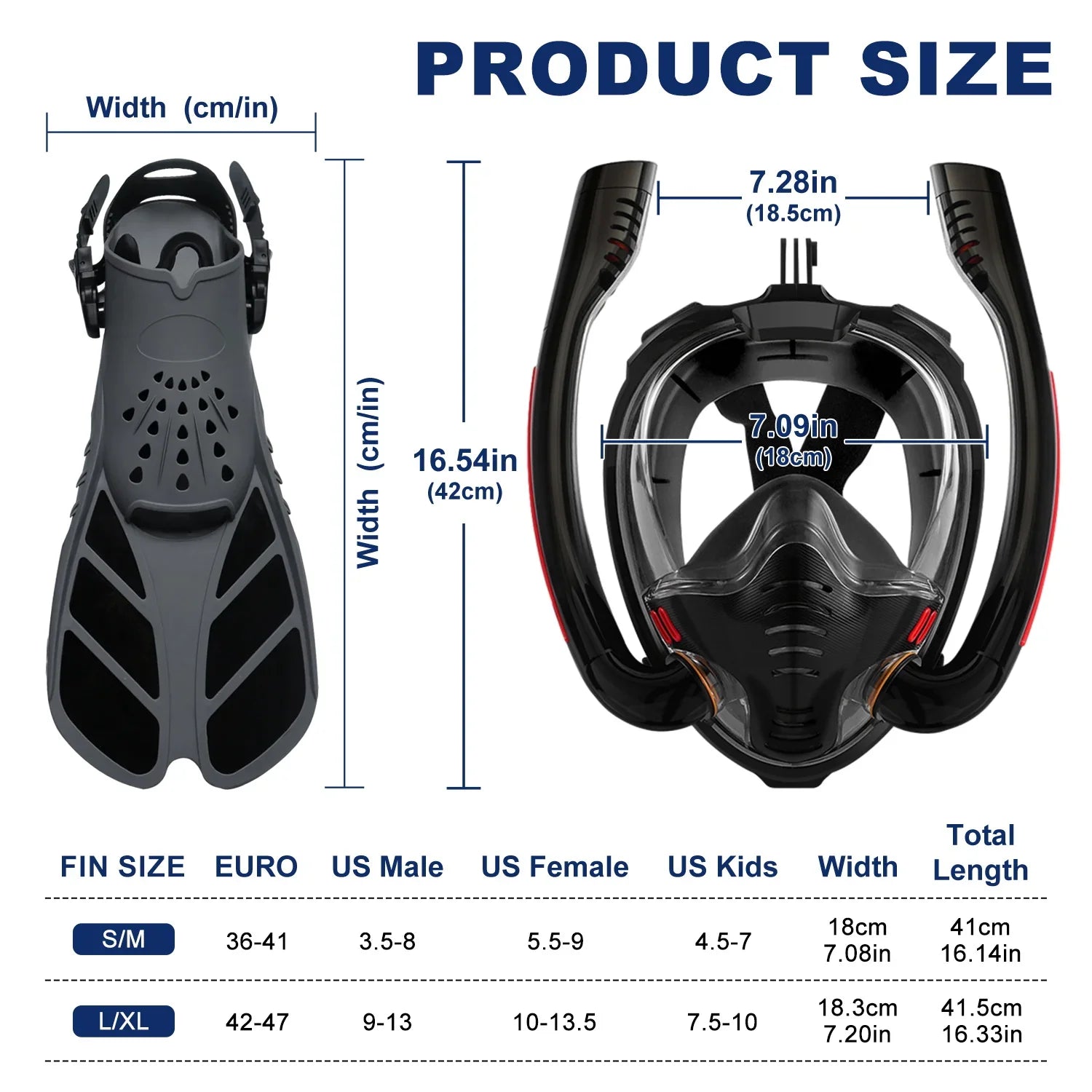 Snorkeling Mask Set, Adult Swimming Fins Set, Silicone Fins, Universal and Adjustable—Snorkeling Gear for a Summer of Fun
