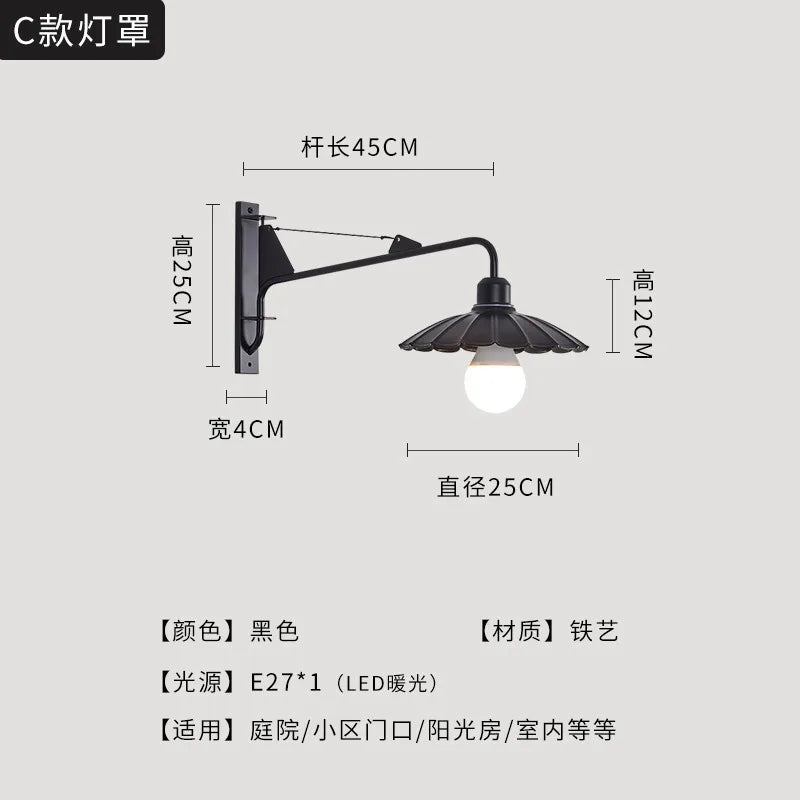 DecorBites™ Black LED Swing Arm Wall Lamp for Outdoor Decor in Bedroom, Balcony & Aisle