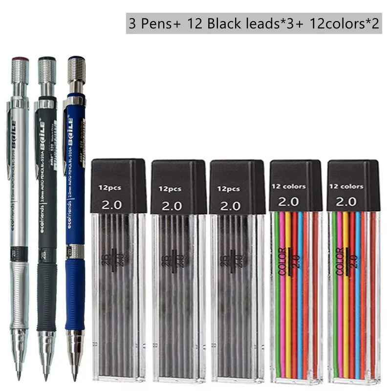 Mechanical Pencil Set With 2B Lead Refills For Writing And Sketching