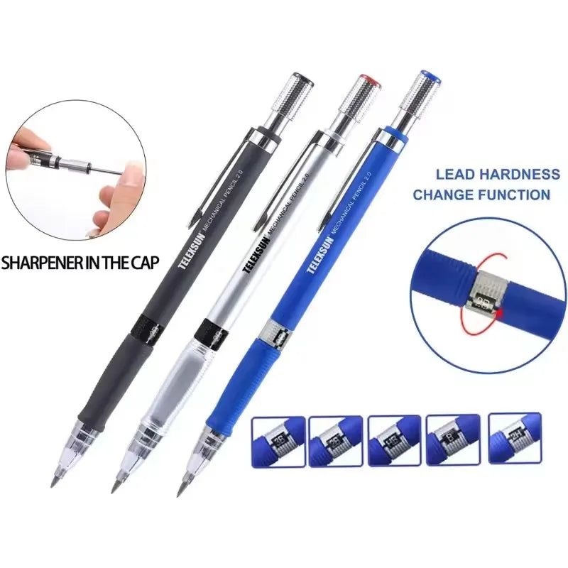 Mechanical Pencil Set With 2B Lead Refills For Writing And Sketching