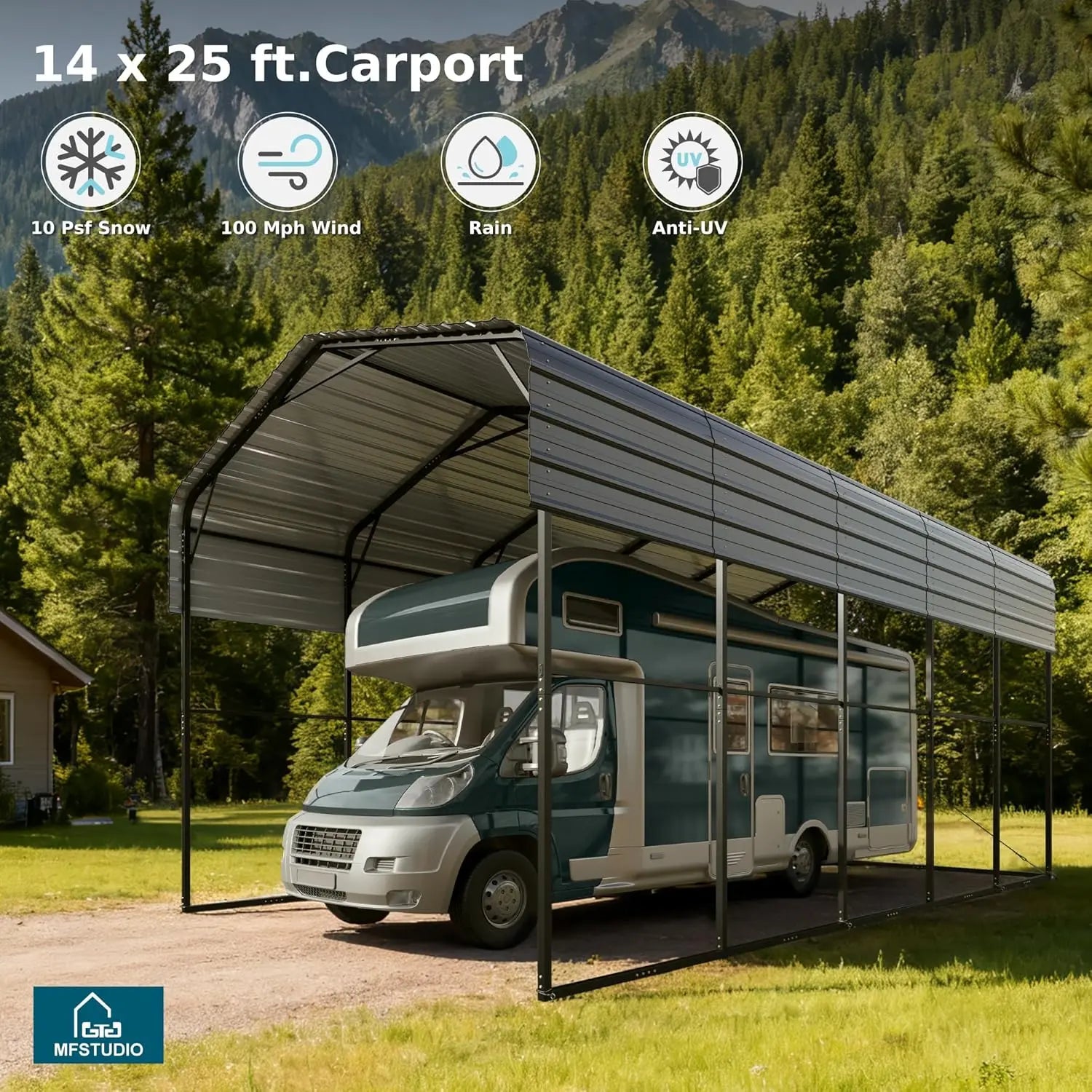 Heavy Duty Metal Carport Shelter For RVs And Vehicles