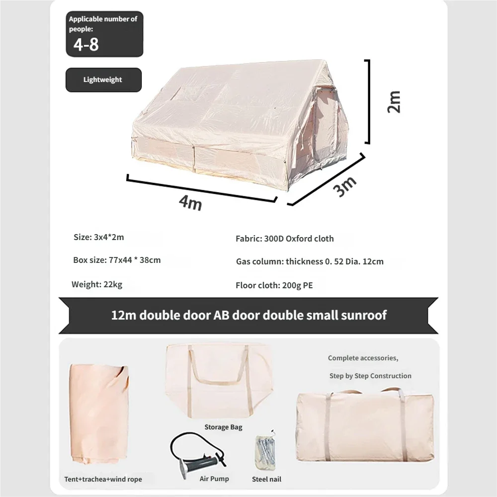 Outdoor Camping Inflatable Tent 4 season tent Portable House Quick Setup for Travel Picnic BBQ with Storage Bag Air Pump