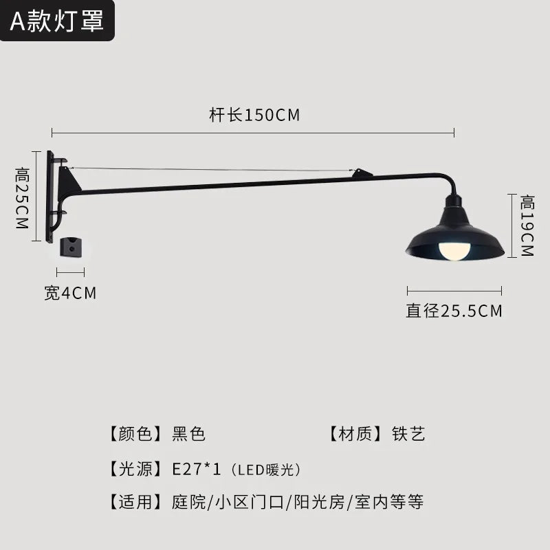 DecorBites™ Black LED Swing Arm Wall Lamp for Outdoor Decor in Bedroom, Balcony & Aisle