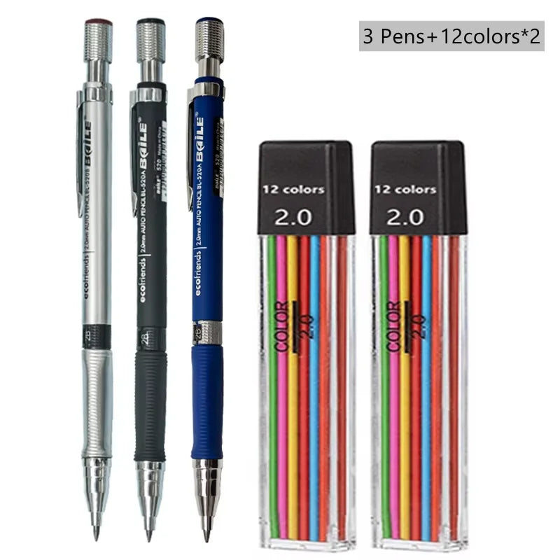Mechanical Pencil Set With 2B Lead Refills For Writing And Sketching