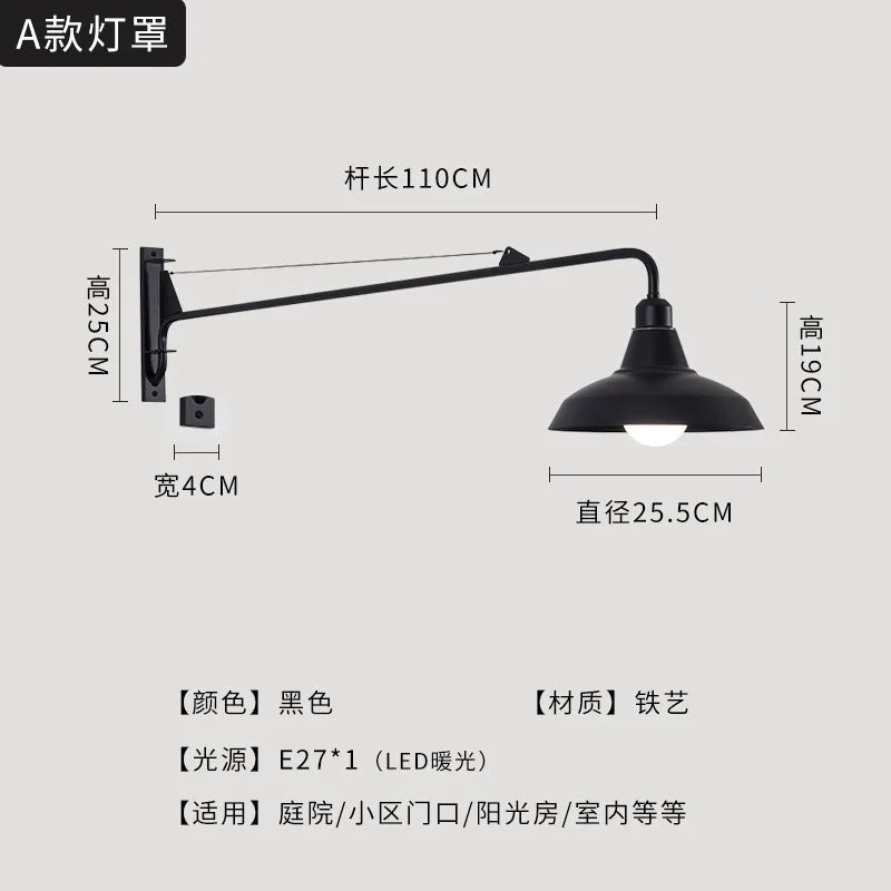 DecorBites™ Black LED Swing Arm Wall Lamp for Outdoor Decor in Bedroom, Balcony & Aisle