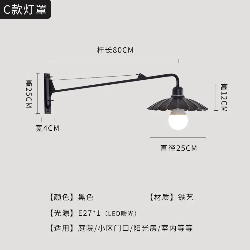 DecorBites™ Black LED Swing Arm Wall Lamp for Outdoor Decor in Bedroom, Balcony & Aisle