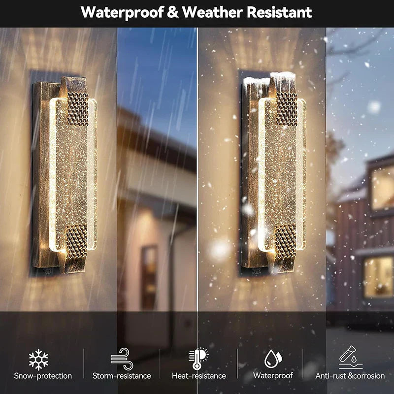DecorBites™ Crystal Bubble Glass LED Outdoor Wall Sconce for Porch and Garden