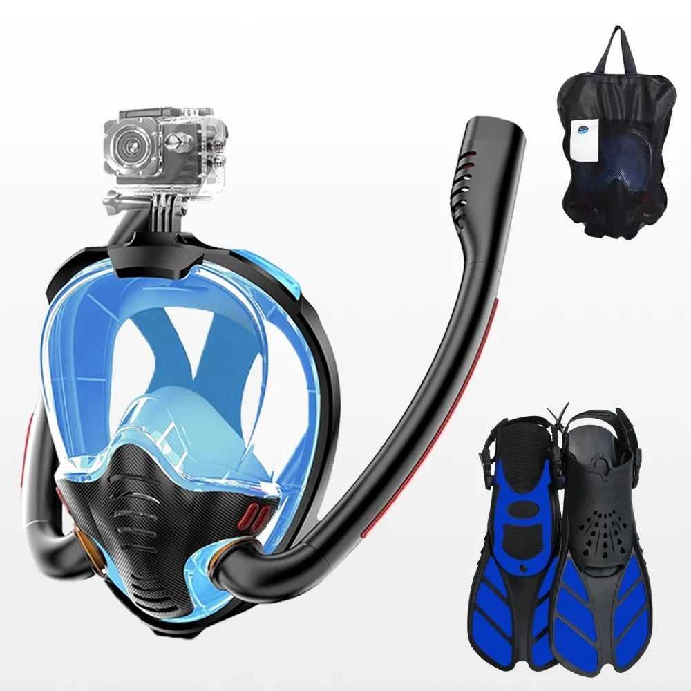 Snorkeling Mask Set, Adult Swimming Fins Set, Silicone Fins, Universal and Adjustable—Snorkeling Gear for a Summer of Fun