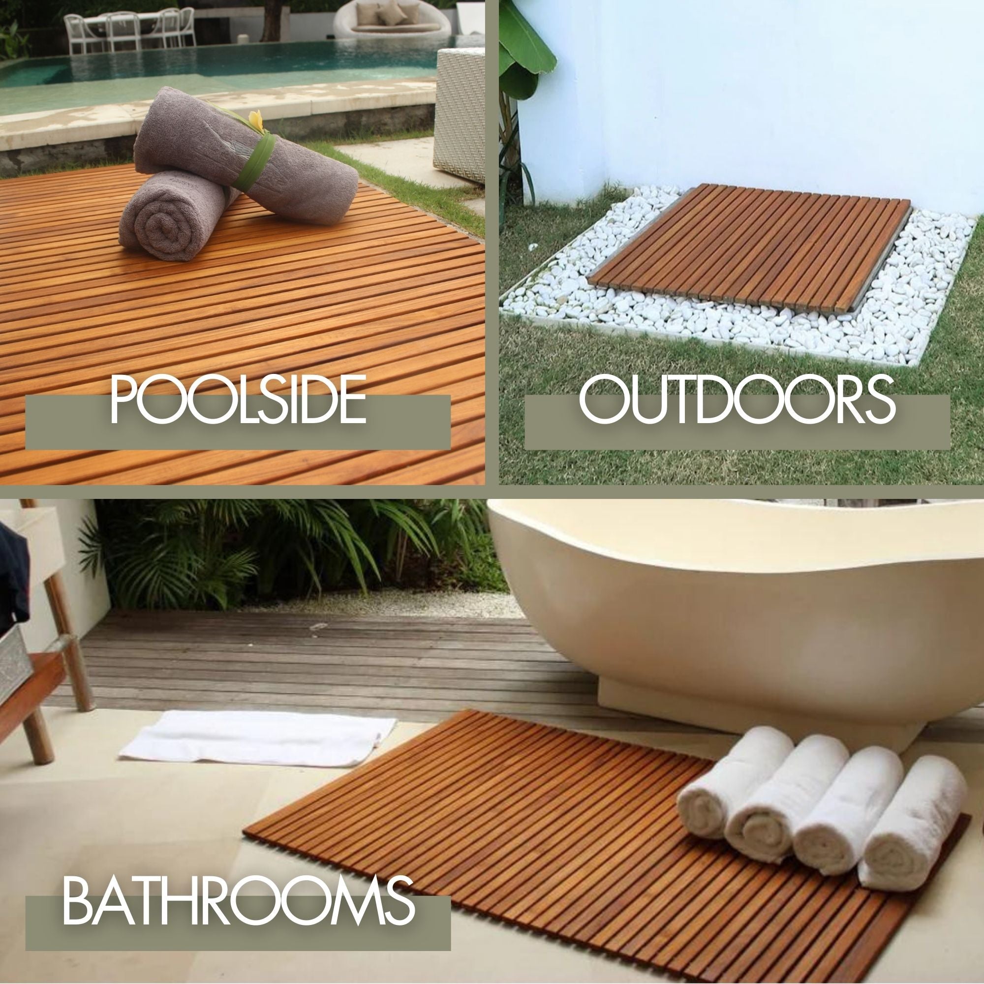 Chiba Teak Shower and Bath String Mat with Rubber Footing 36″ x 36"