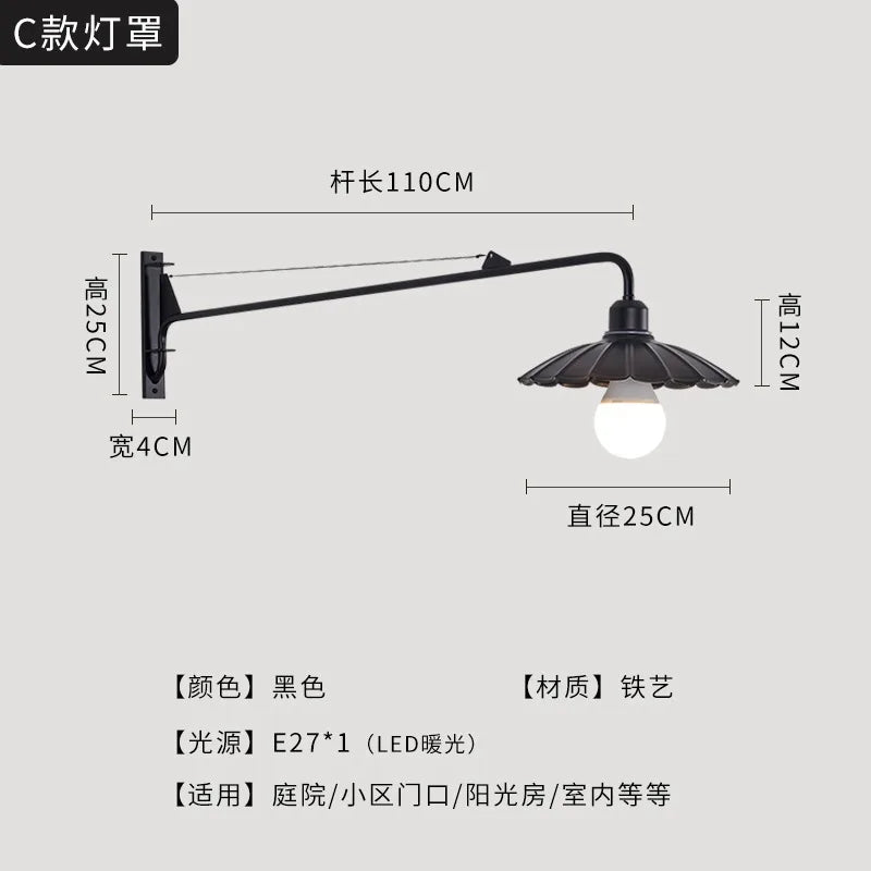 DecorBites™ Black LED Swing Arm Wall Lamp for Outdoor Decor in Bedroom, Balcony & Aisle