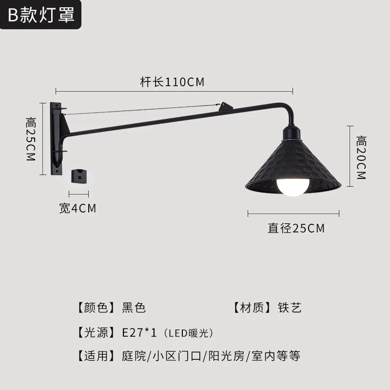 DecorBites™ Black LED Swing Arm Wall Lamp for Outdoor Decor in Bedroom, Balcony & Aisle