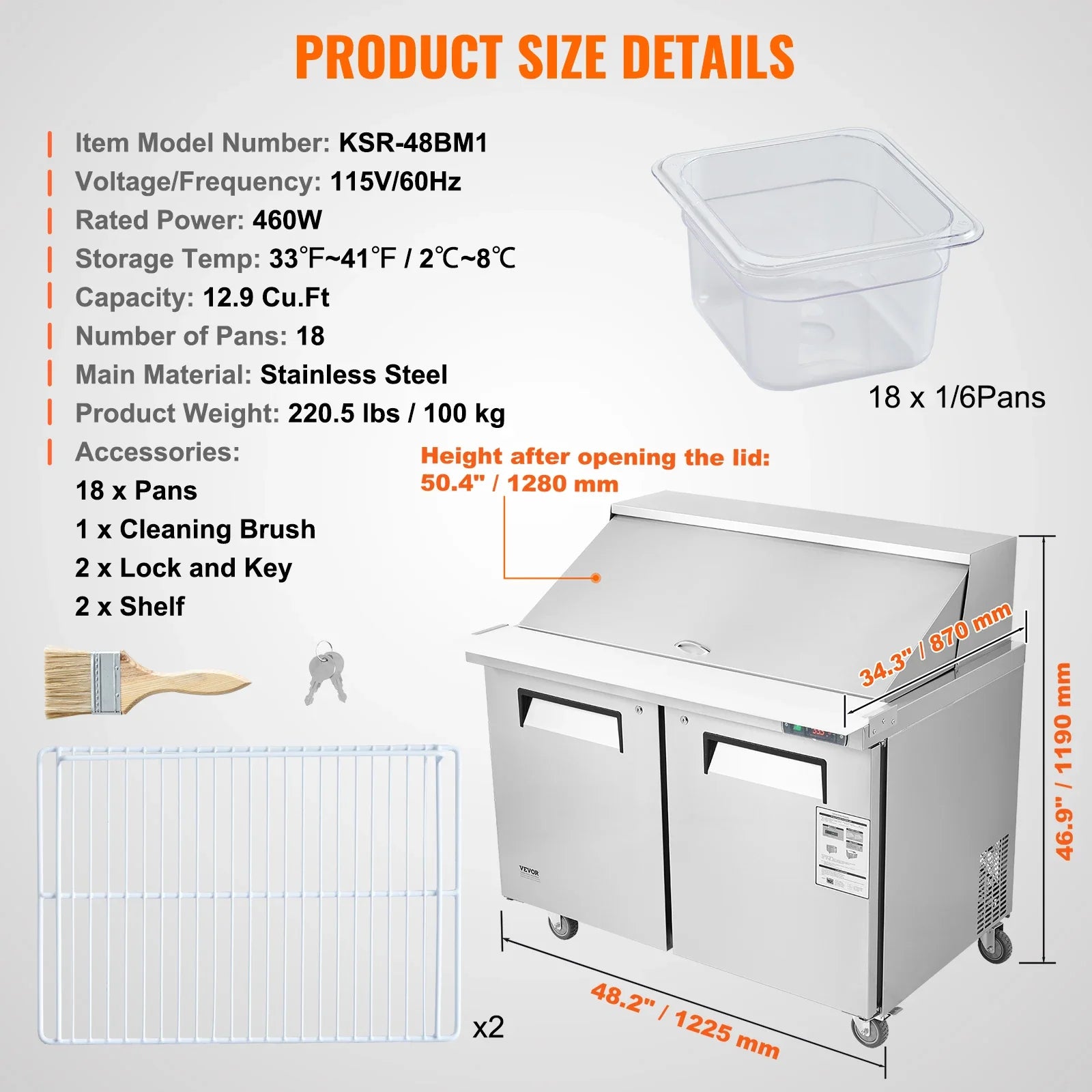 SucceBuy Stainless Steel Commercial Refrigerator Sandwich And Salad Prep Table