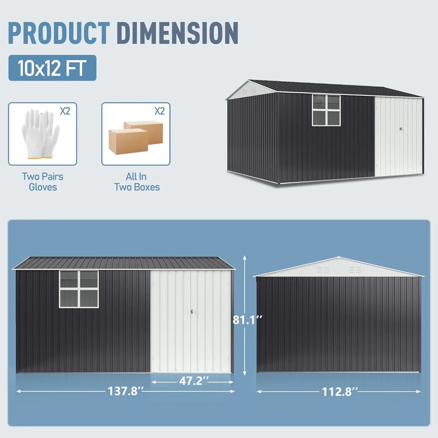 VIWAT Outdoor Metal Storage Shed With Lockable Door And Window