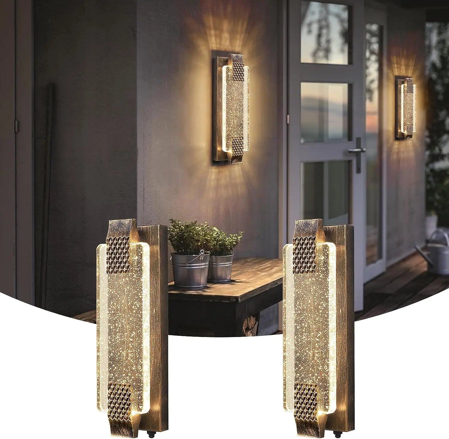 DecorBites™ Crystal Bubble Glass LED Outdoor Wall Sconce for Porch and Garden