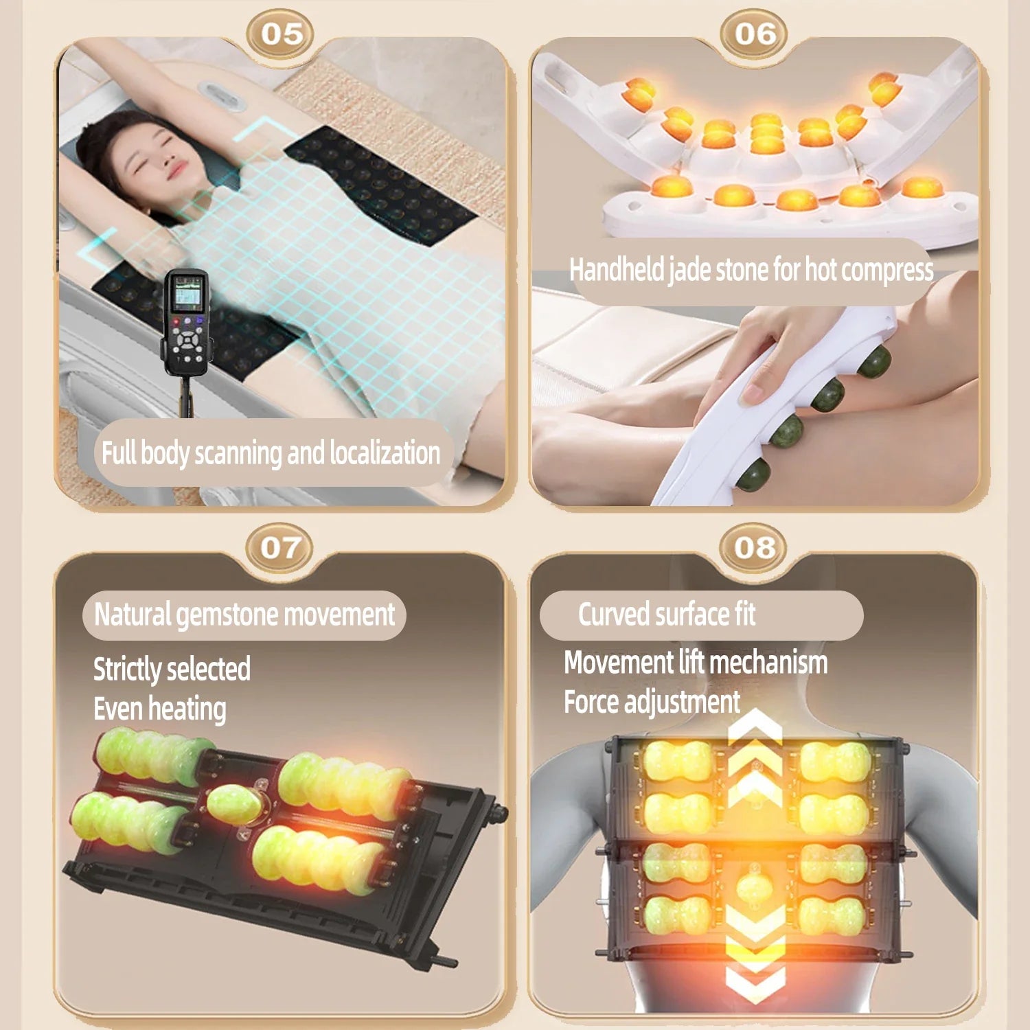 HEALTHFOREVER Electric Jade Stone Massage Bed With Heat Kneading Roller