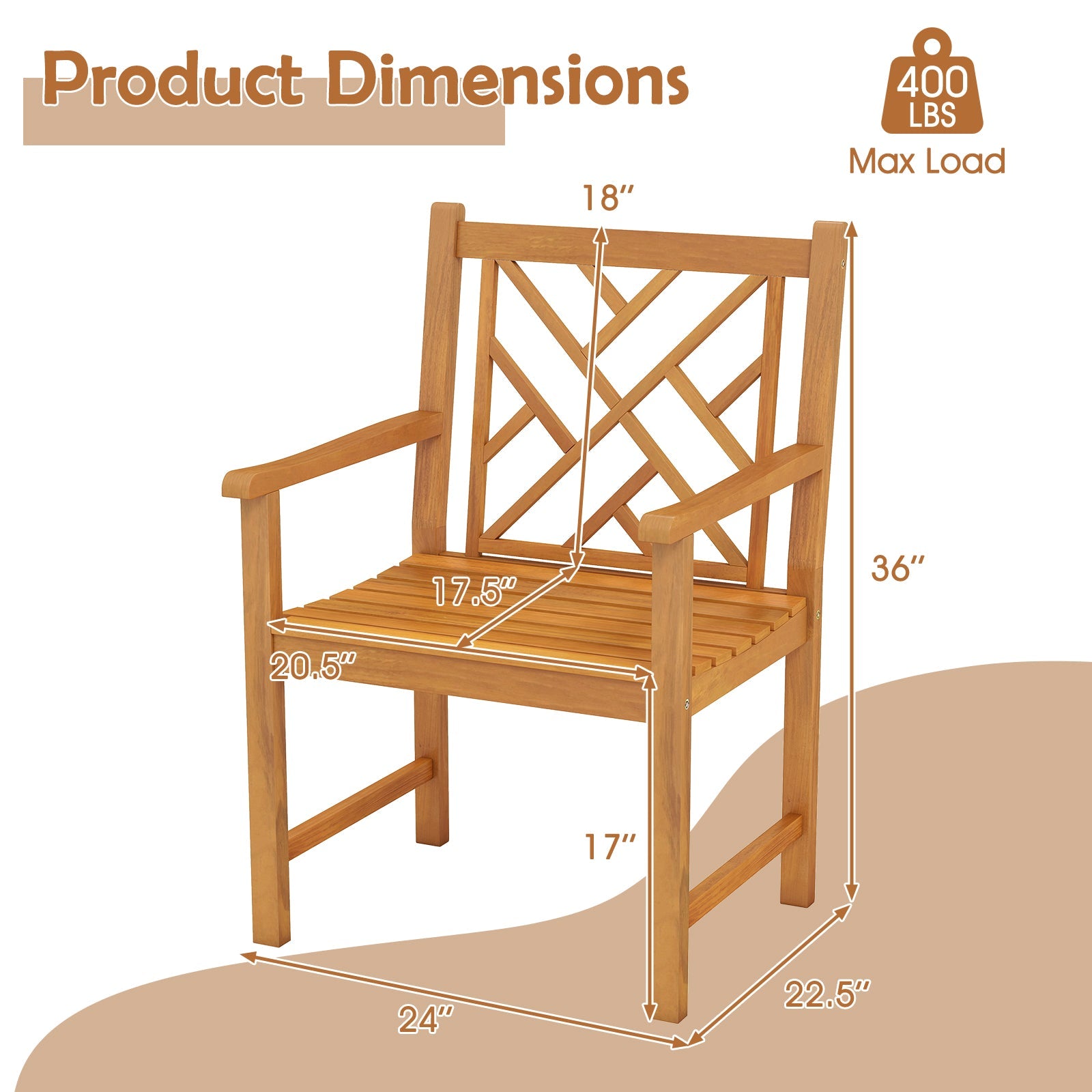 Set of 2 Outdoor Dining Chairs Acacia Wood with Cross-Pattern Backrest