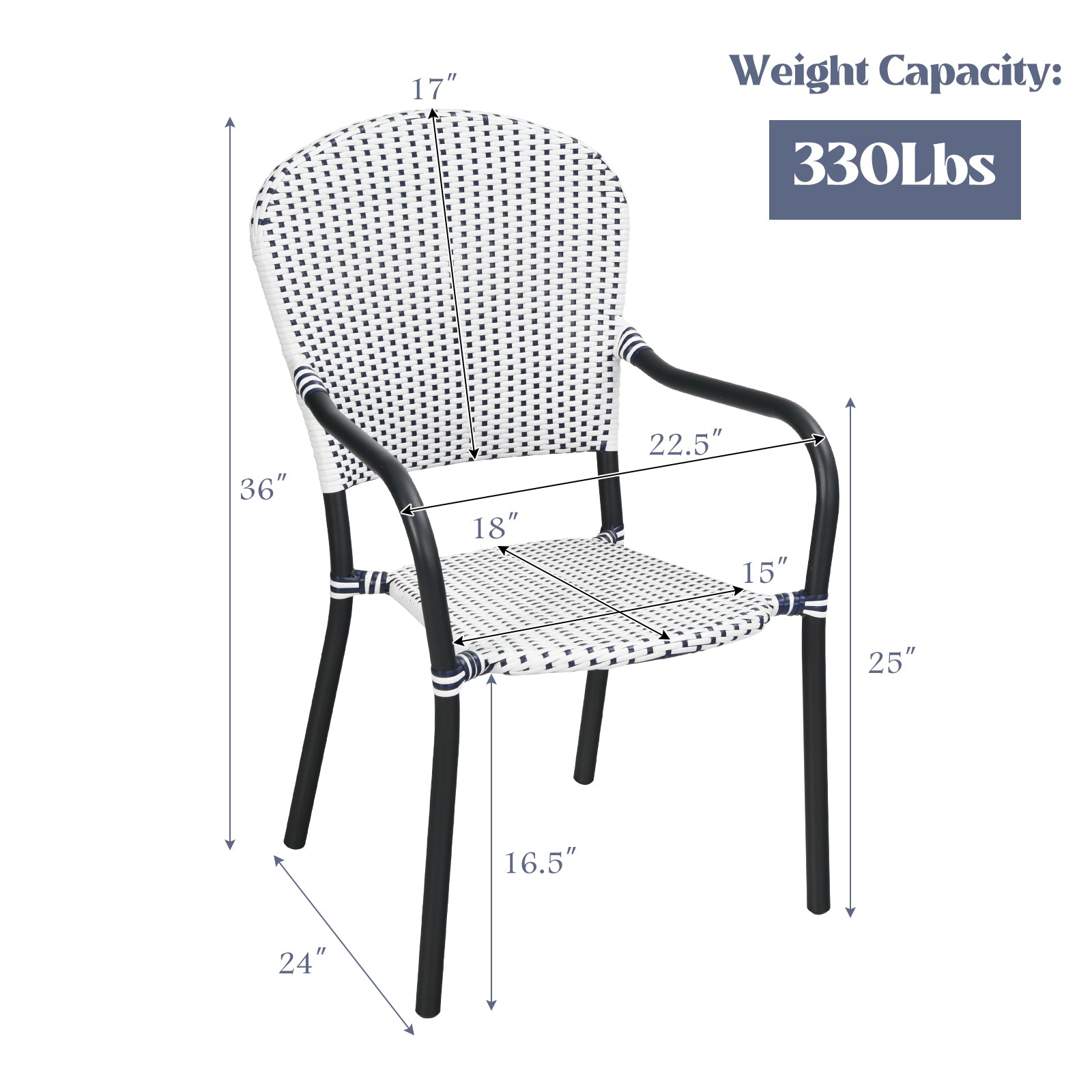 Set of 4 Patio Rattan Stackable Dining Chair with  Armrest for Garden-White