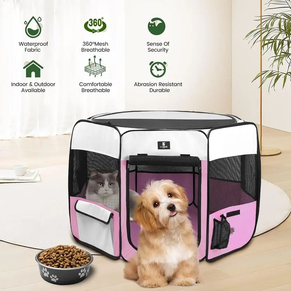 Portable Pet Playpen Foldable Exercise Pen For Dogs Cats Indoor Outdoor