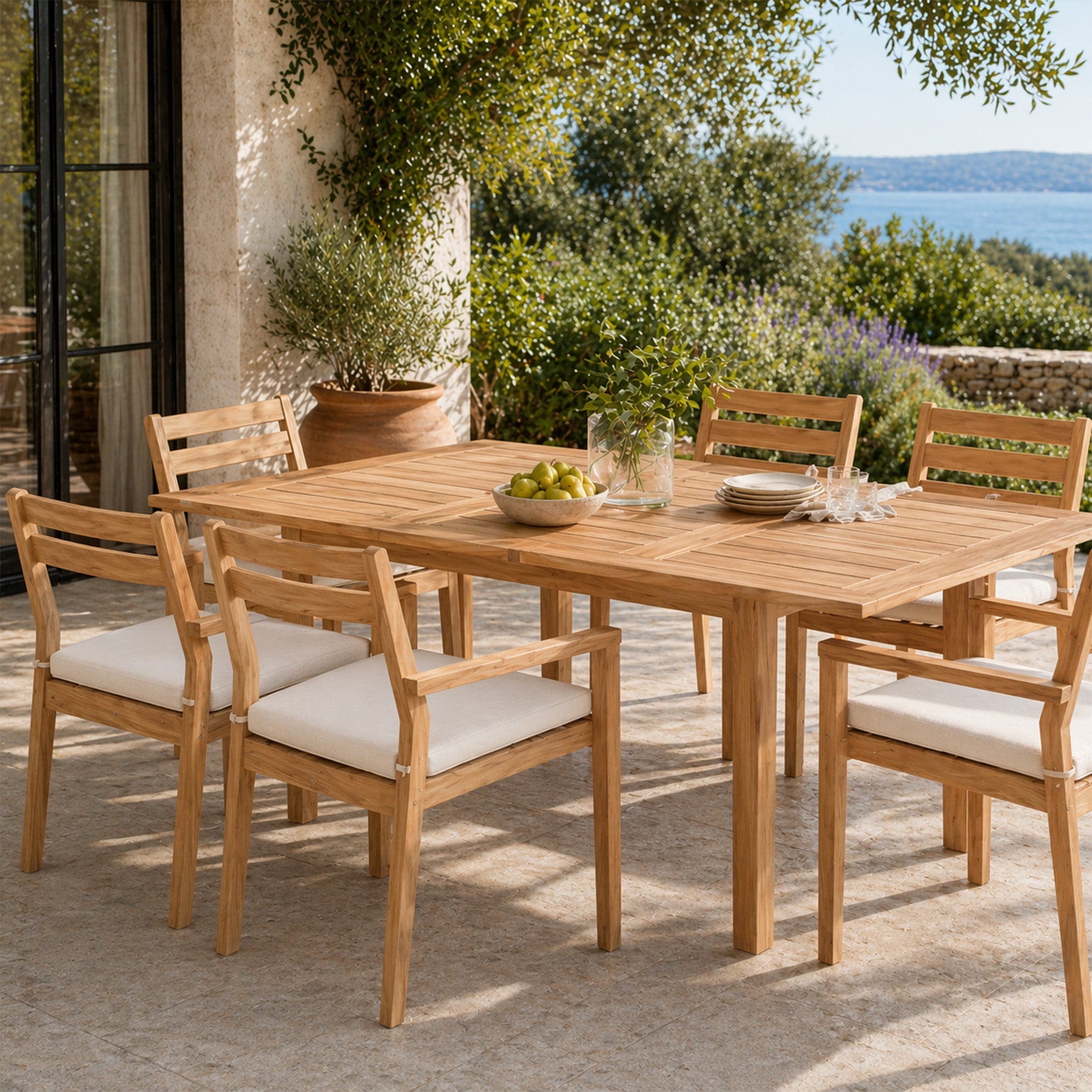 Oslo Natural Teak Outdoor Extendable Dining table- 79-118" (8-10 people)