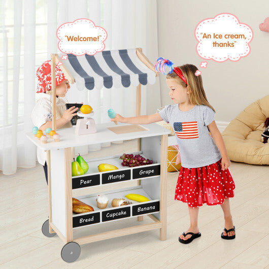 Kids Wooden Ice Cream Cart with Chalkboard and Storage-Red