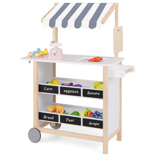Kids Wooden Ice Cream Cart with Chalkboard and Storage-Red