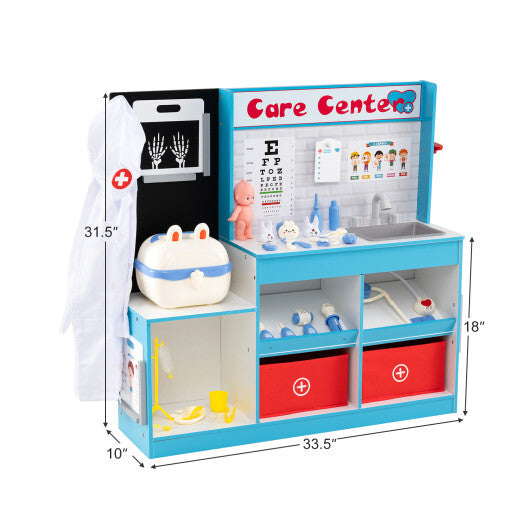 Play Doctor's Office Wood Medical Center Toy Set with Examine Region-Pink