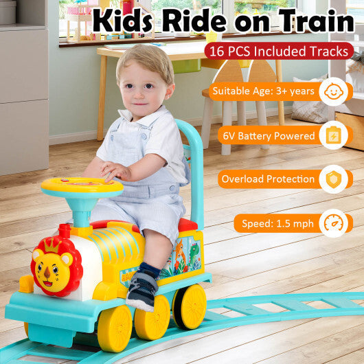 6V Electric Kids Ride On Car Toy Train with 16 Pieces Tracks-Green