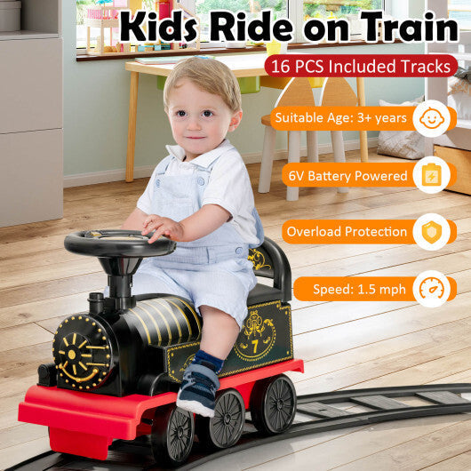 6V Electric Kids Ride On Car Toy Train with 16 Pieces Tracks-Green